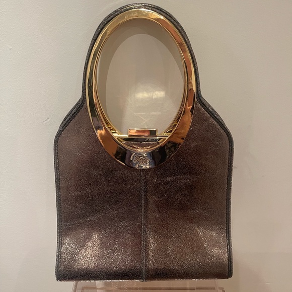 Ted Baker metallic gold/bronze leather handbag. Vintage. Old school hardware. - Picture 3 of 11
